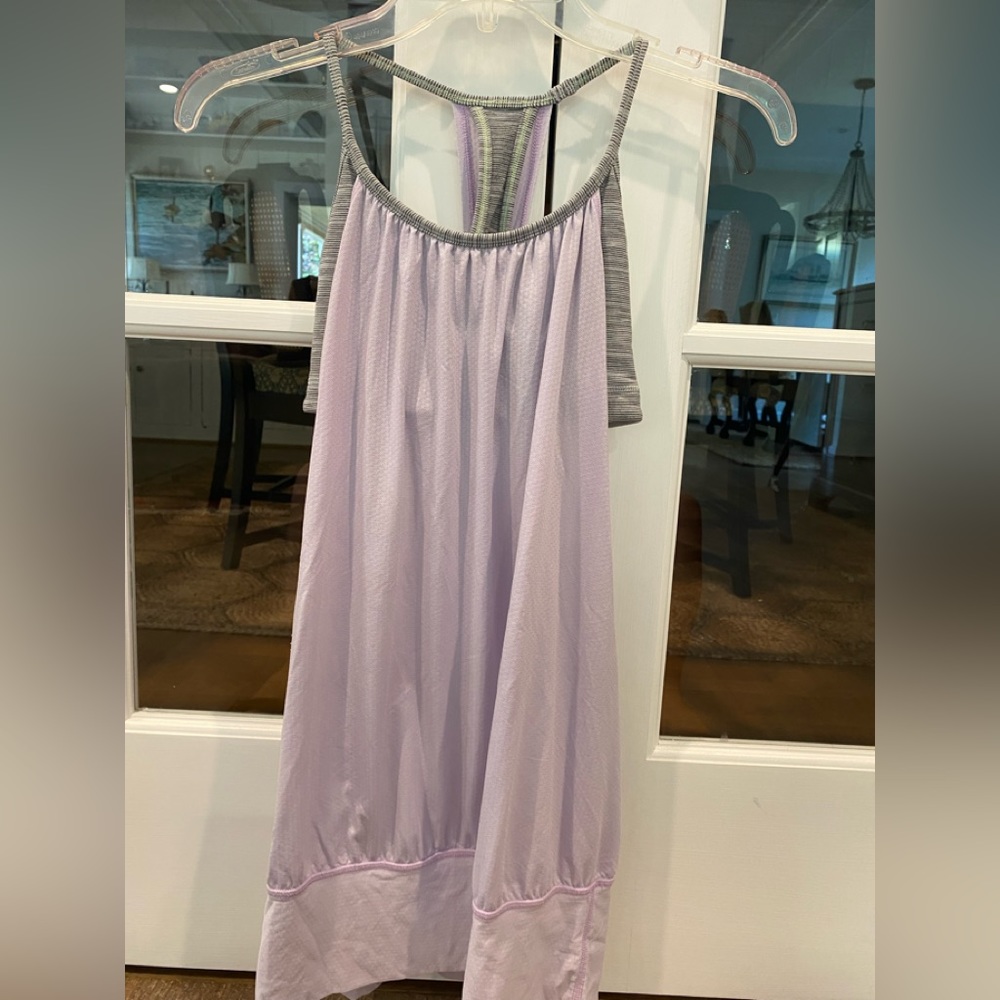 Lululemon lavender No Limits Tank with attached gray stripe bra. Size 4 - Picture 2 of 3